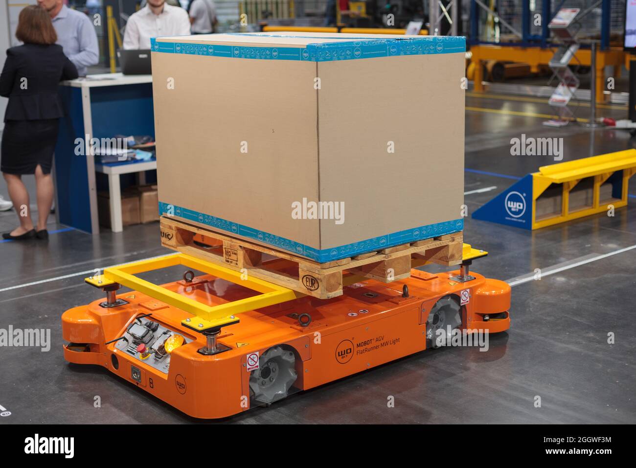 Poznan, Poland 06 Aug 2021: MOBOT AGV mobile robot, warehousing, automatic  industrial robot. ITM Industry Europe. HIGH TECH EXPO Stock Photo - Alamy