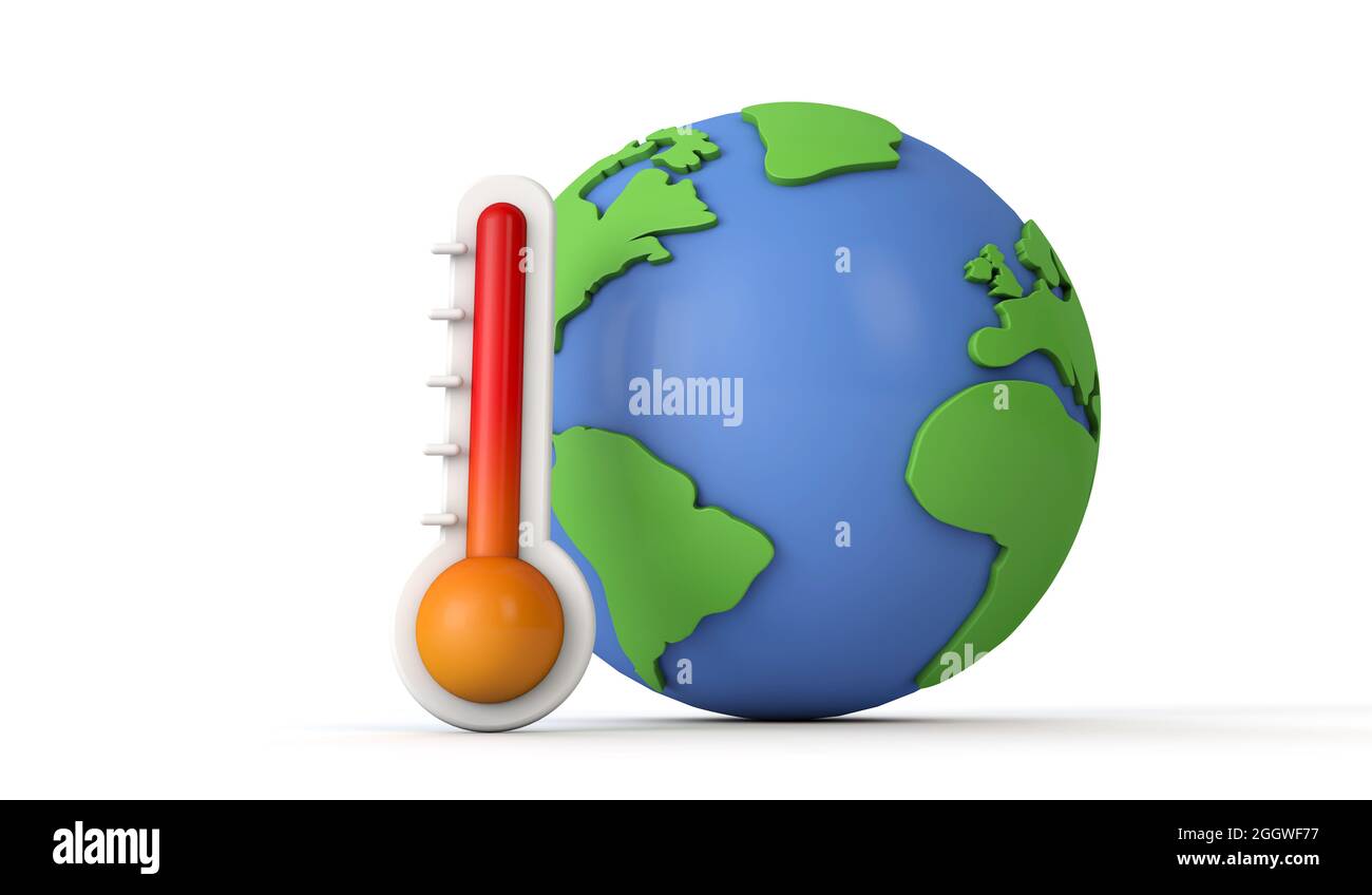 Rising global temperatures. Earth model with a thermometer. 3D Render ...