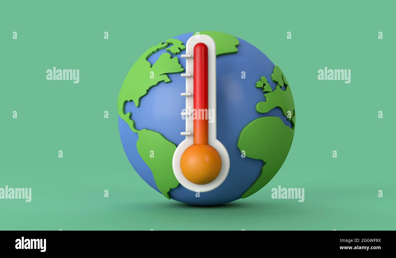 Rising global temperatures. Earth model with a thermometer. 3D Render ...