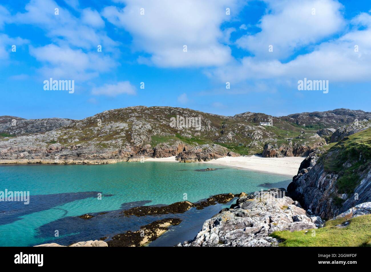 ACHMELVICH SUTHERLAND SCOTLAND THE BAY IN SUMMER A WHITE SANDY BEACH ...