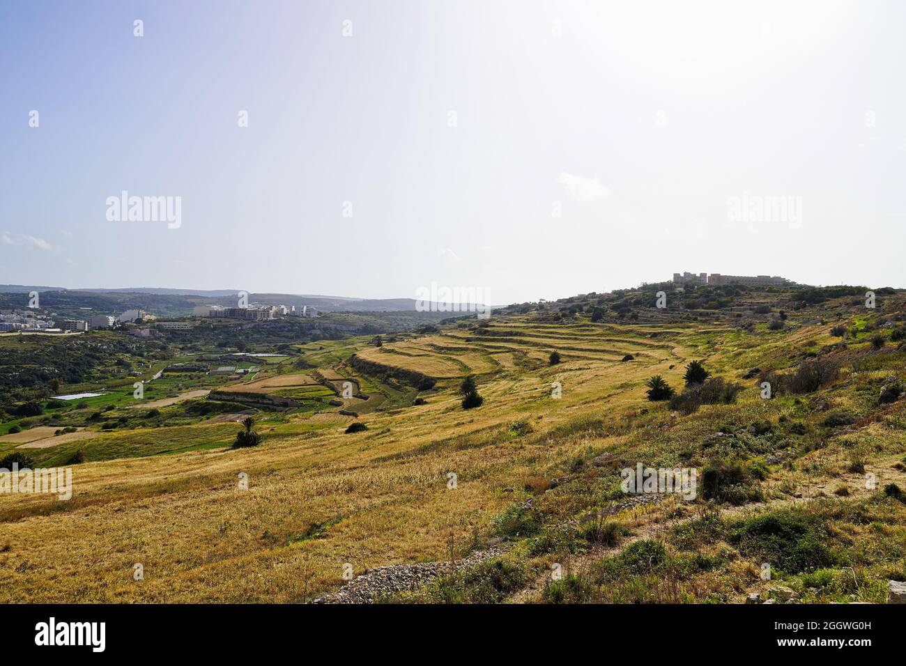 Beautiful view from Fort Campbell of the fields in Malta, Europe Stock Photo