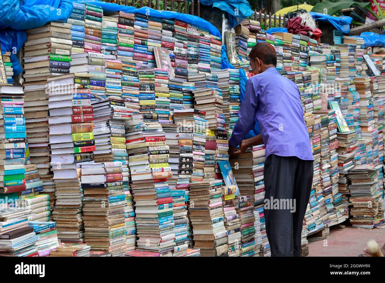 Dhaka, Bangladesh - September 03, 2021: Temporary old bookstores on the