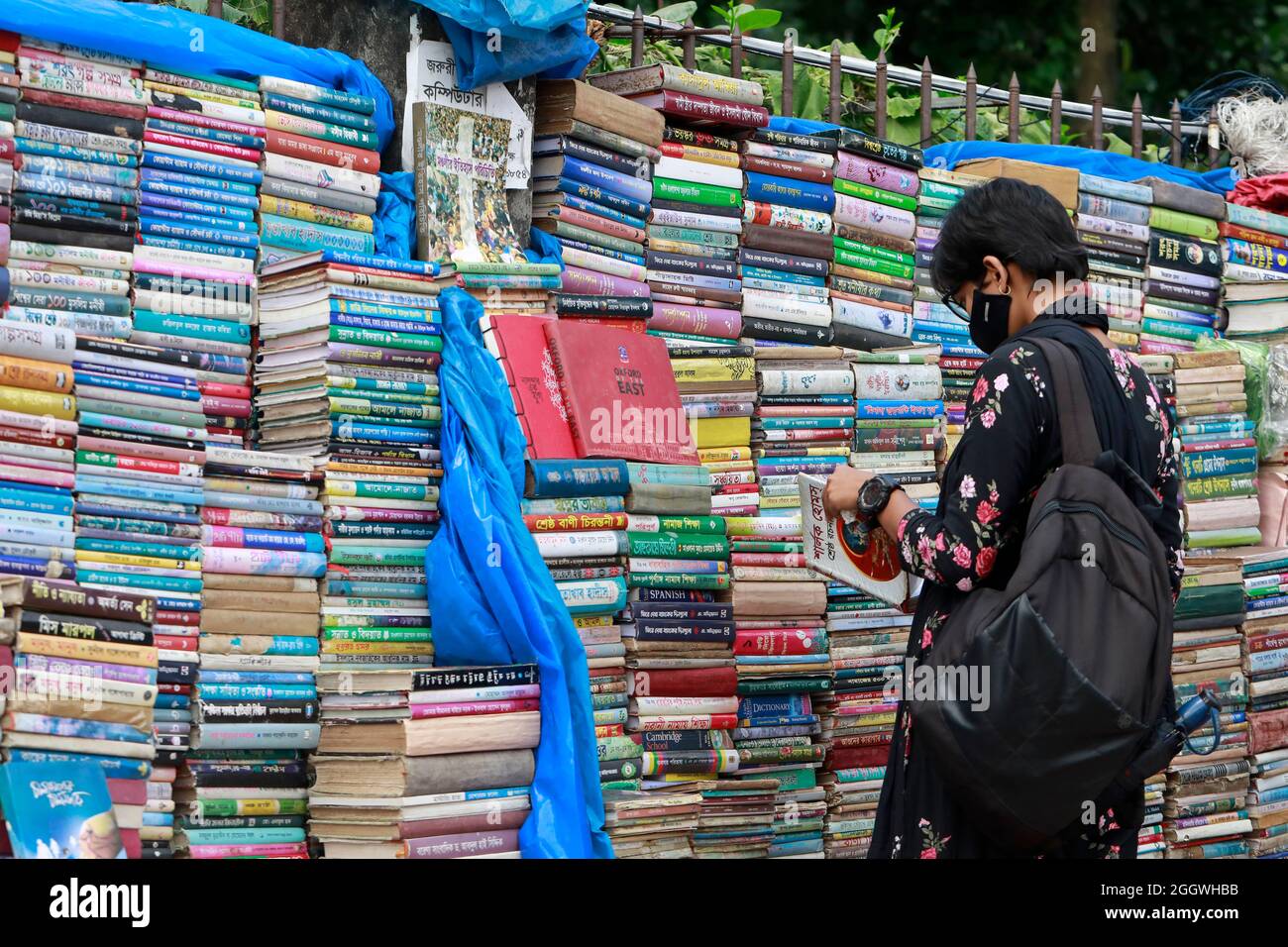 Dhaka, Bangladesh September 03, 2021 Temporary old bookstores on the Street of Nilkhet in
