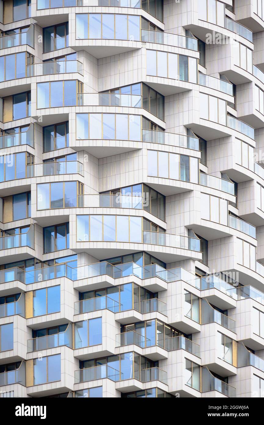 London, England, UK - Housing tower at One Park Drive by Herzog & de Meuron Stock Photo