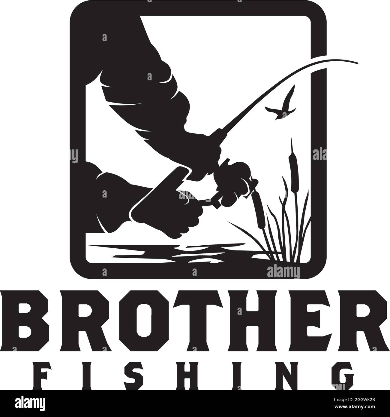 Fishing club emblem square vector logo design Stock Vector
