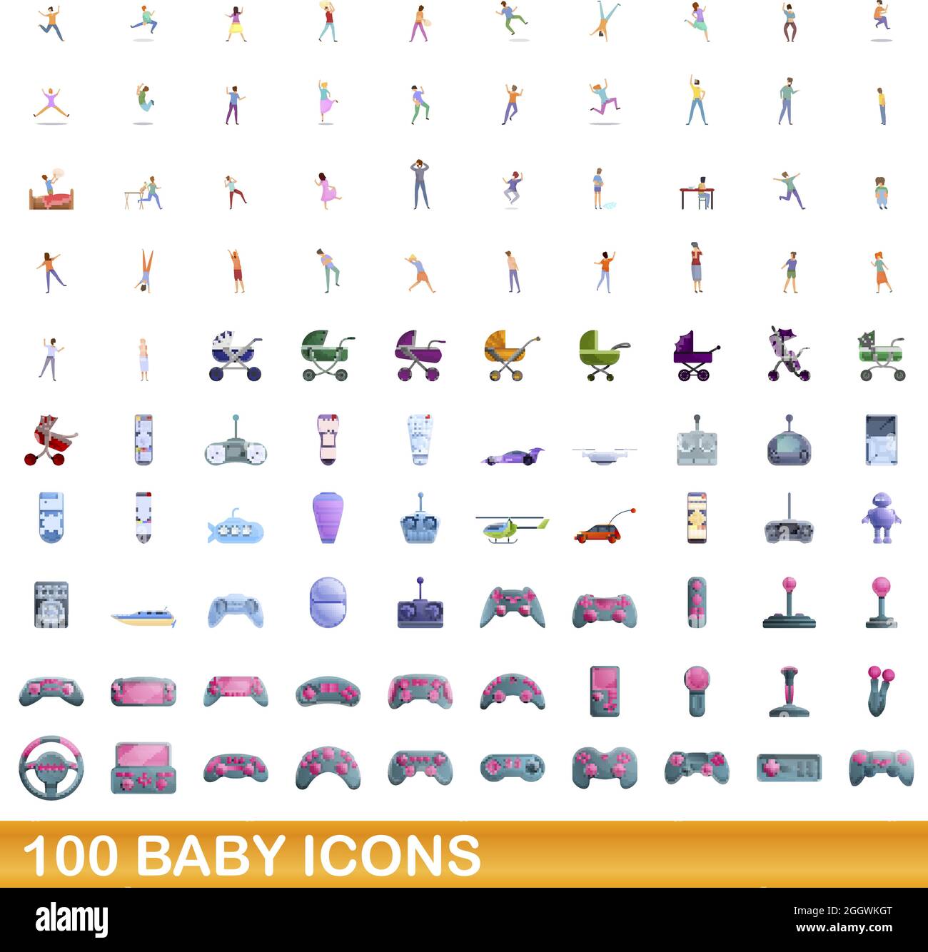 100 baby icons set. Cartoon illustration of 100 baby icons vector set isolated on white background Stock Vector