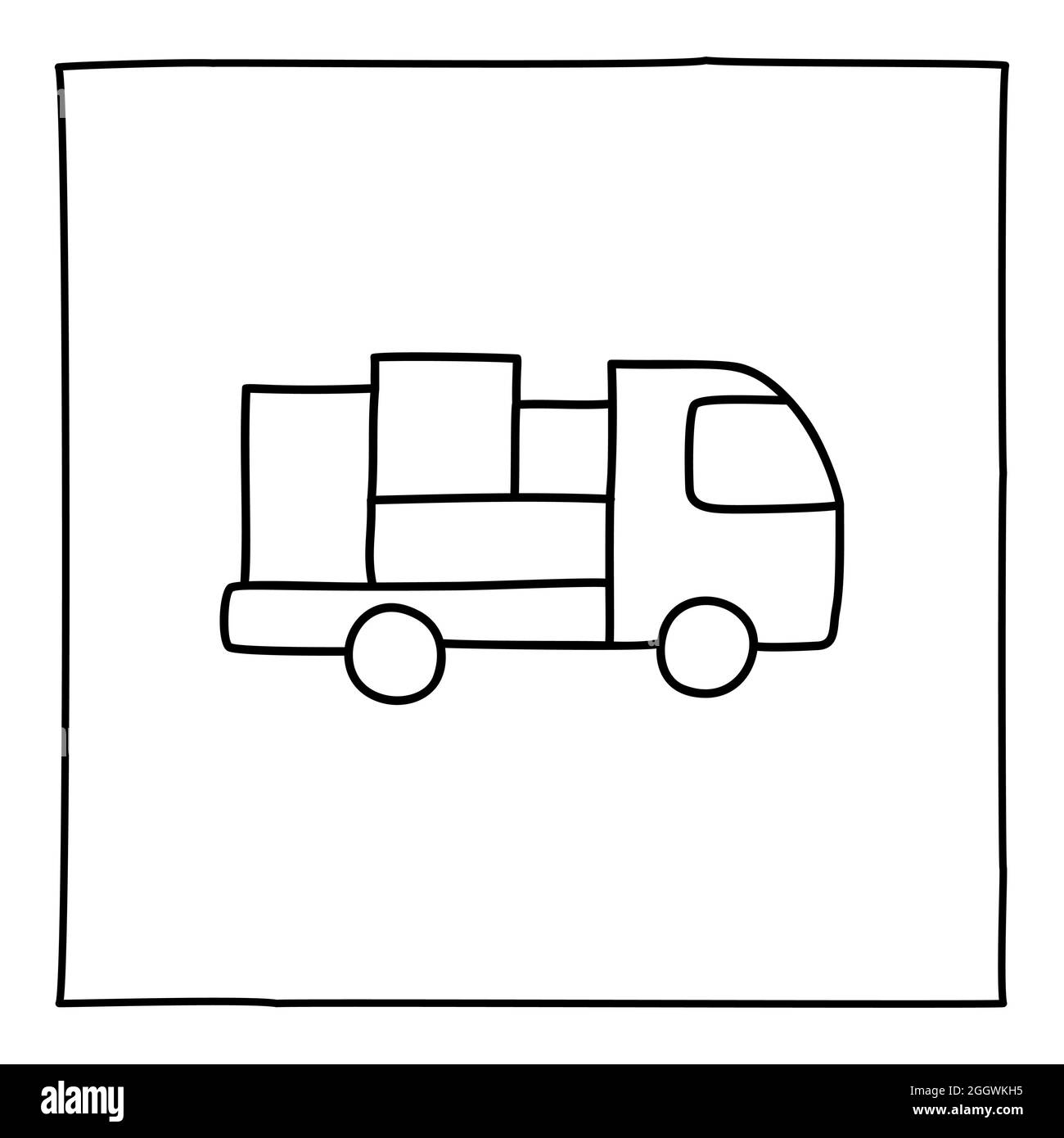 Doodle truck icon, hand drawn with thin line Stock Vector