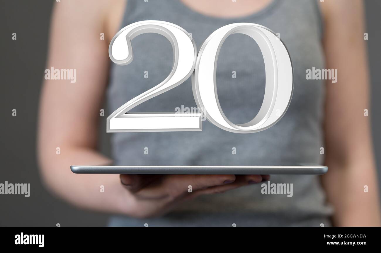 Person Presenting A 3d Render Of 20 Years Anniversary Celebration