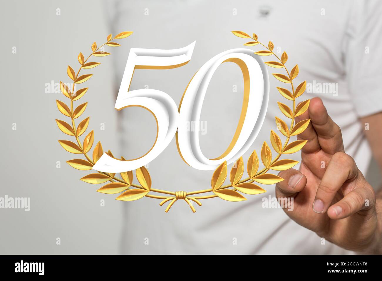Person Presenting A 3d Render Of 50 Years Anniversary Celebration