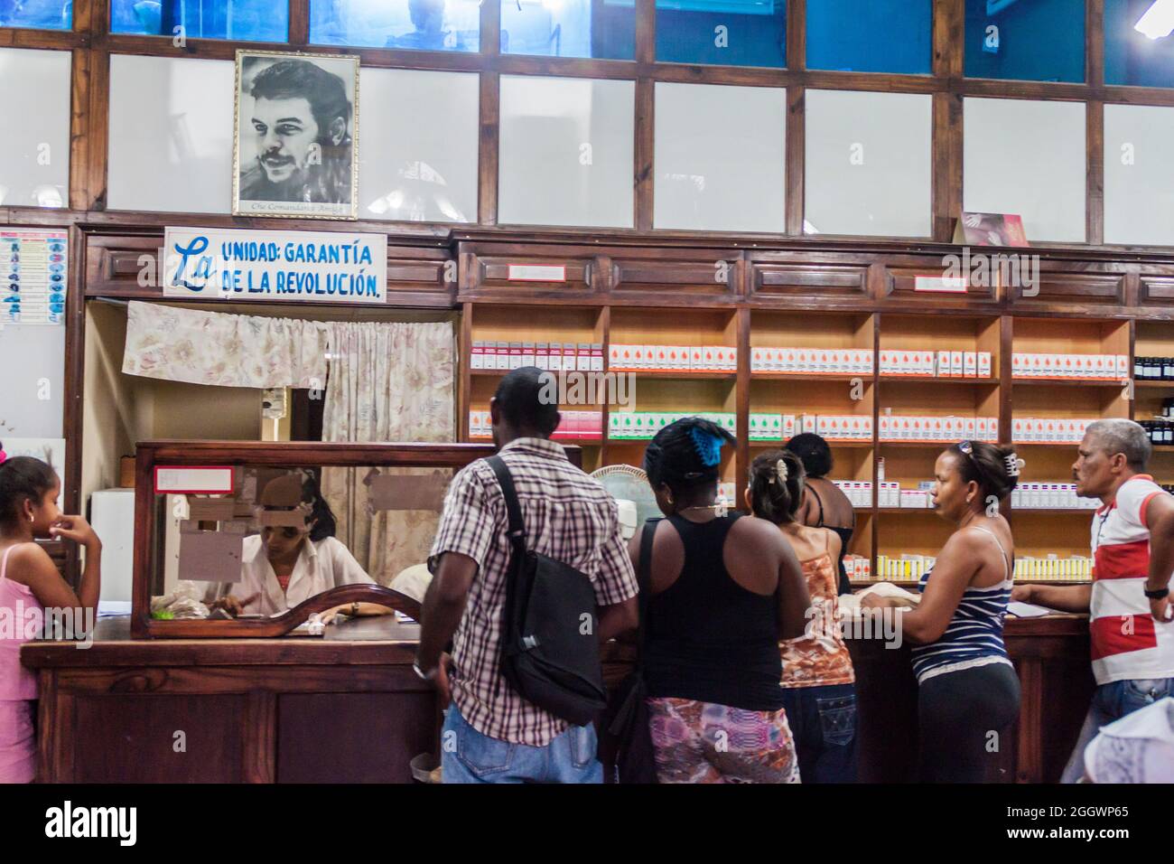 GUANTANAMO, CUBA - FEB 3, 2016:  Interior of a pharmacy in Guantanamo Stock Photo