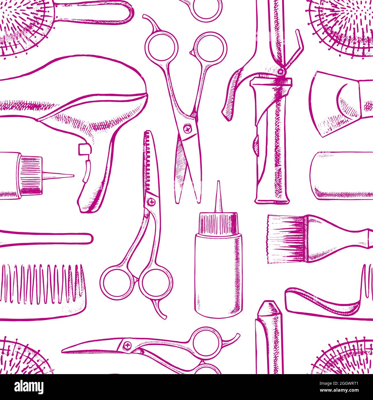 seamless background with sketch hairdressing equipment. hand-drawn illustration Stock Vector
