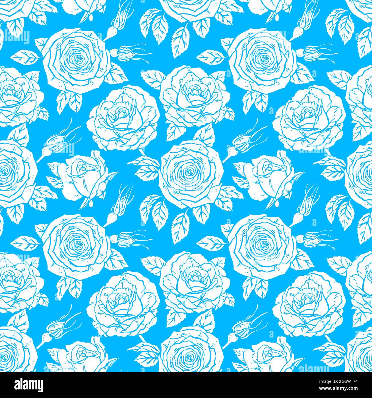 beautiful seamless background of white roses on a blue background. hand ...