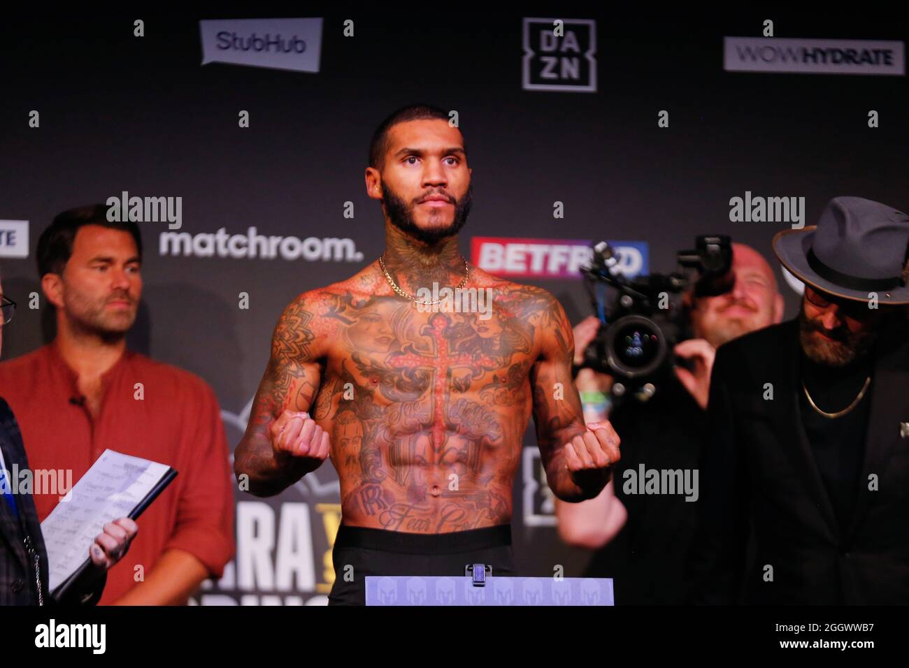 Leeds, UK. 03rd Sep, 2021. New Dock Hall, Armouries Drive, Leeds, West Yorkshire, 3rd September 2021 Conor Benn poses during the weigh-in for the upcoming fight at Emerald Headingley Stadium in Leeds. Credit: Touchlinepics/Alamy Live News Stock Photo
