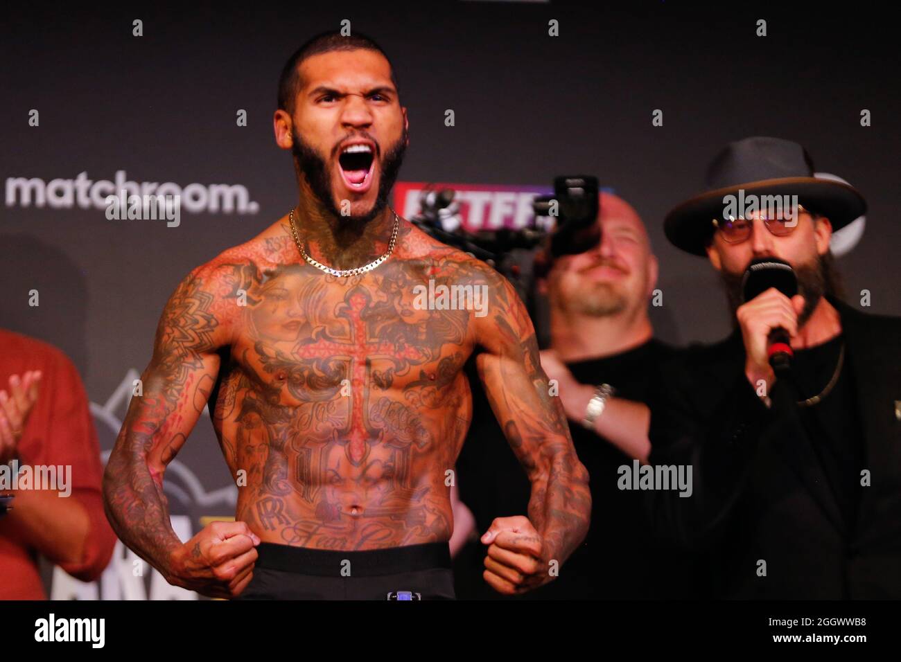 Leeds, UK. 03rd Sep, 2021. New Dock Hall, Armouries Drive, Leeds, West Yorkshire, 3rd September 2021 Conor Benn during the weigh-in for the upcoming fight at Emerald Headingley Stadium in Leeds. Credit: Touchlinepics/Alamy Live News Stock Photo