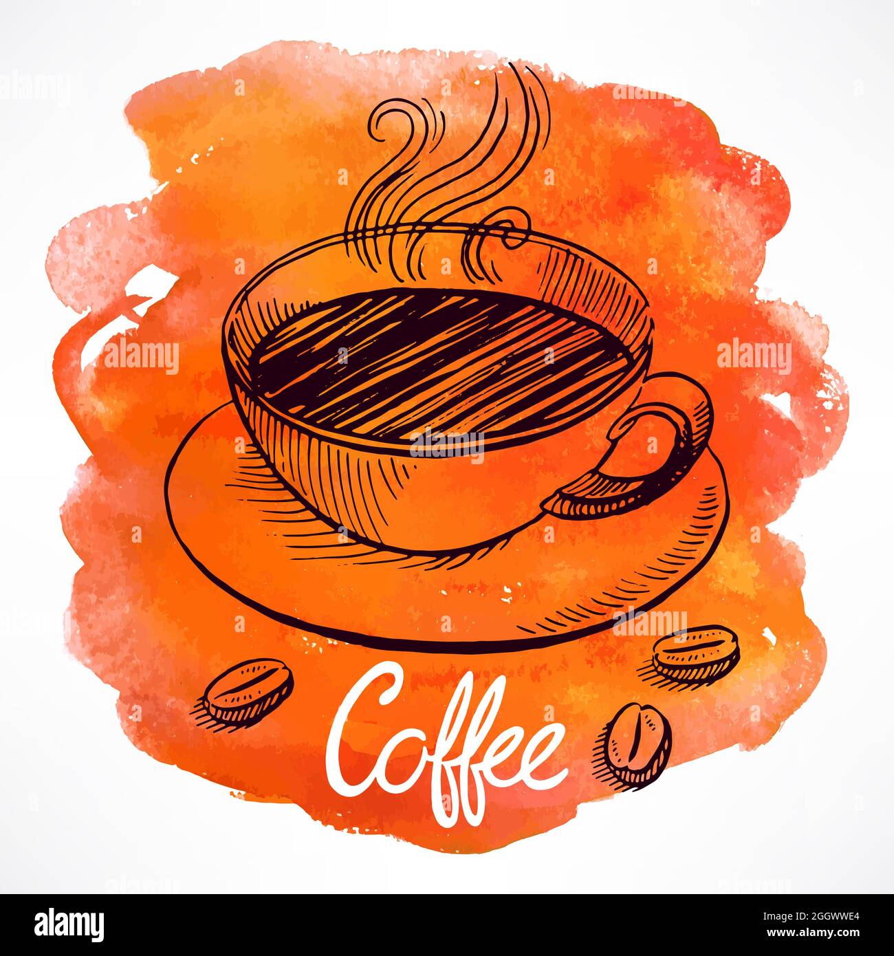 A Cup Of Coffee On The Background Of Watercolor Stains Hand Drawn Illustration Stock Vector Image Art Alamy