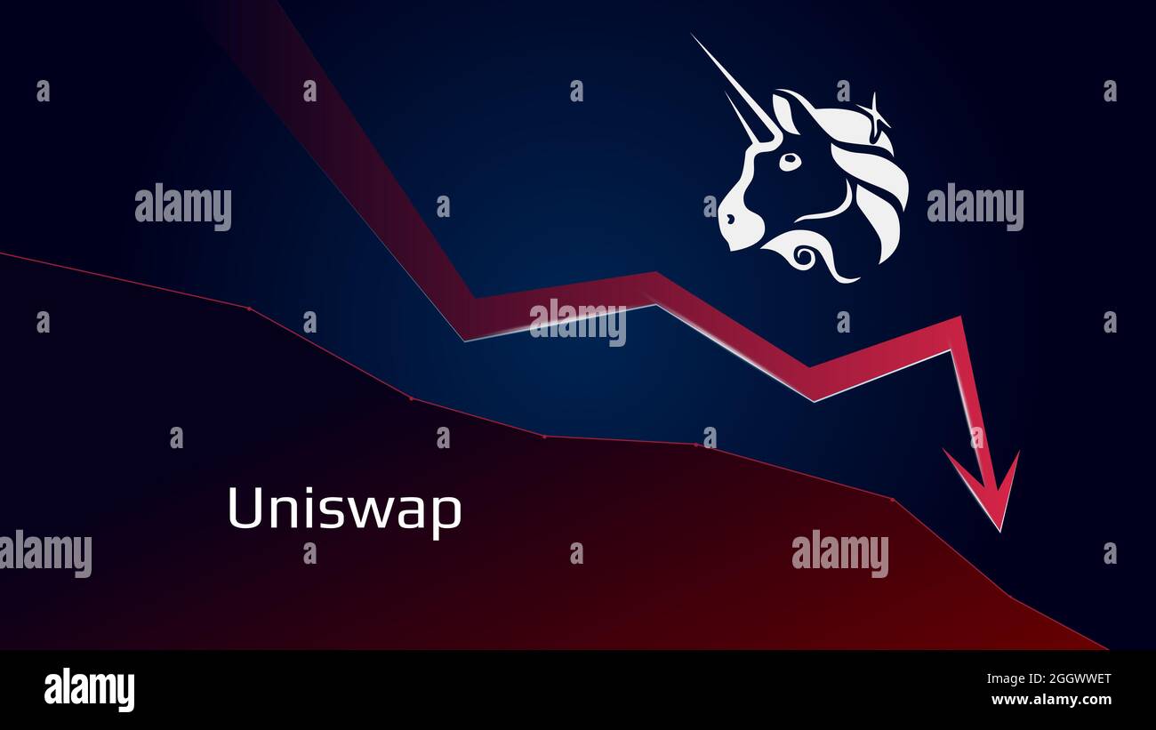 Uniswap UNI in downtrend and price falls down. Crypto coin symbol and red  down arrow. Uniswap crushed and fell down. Cryptocurrency trading crisis  and Stock Photo - Alamy
