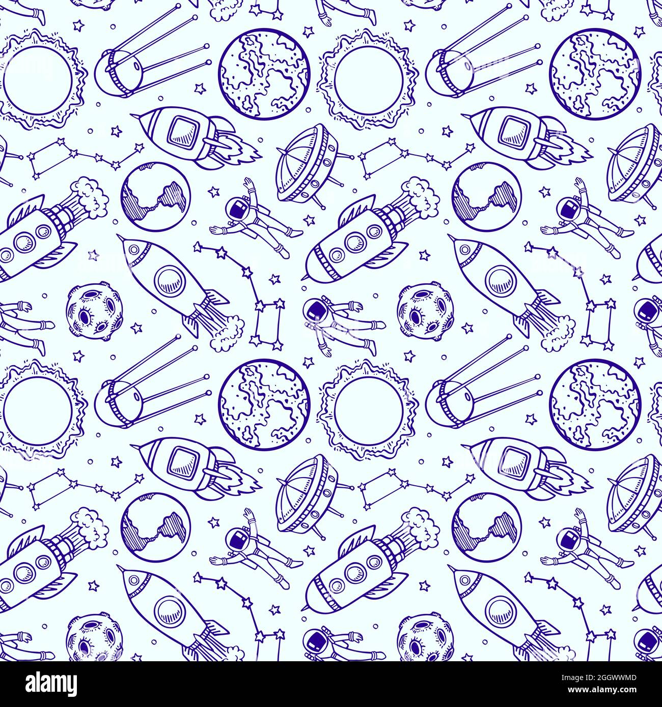beautiful seamless pattern with planets, astronauts and constellations ...