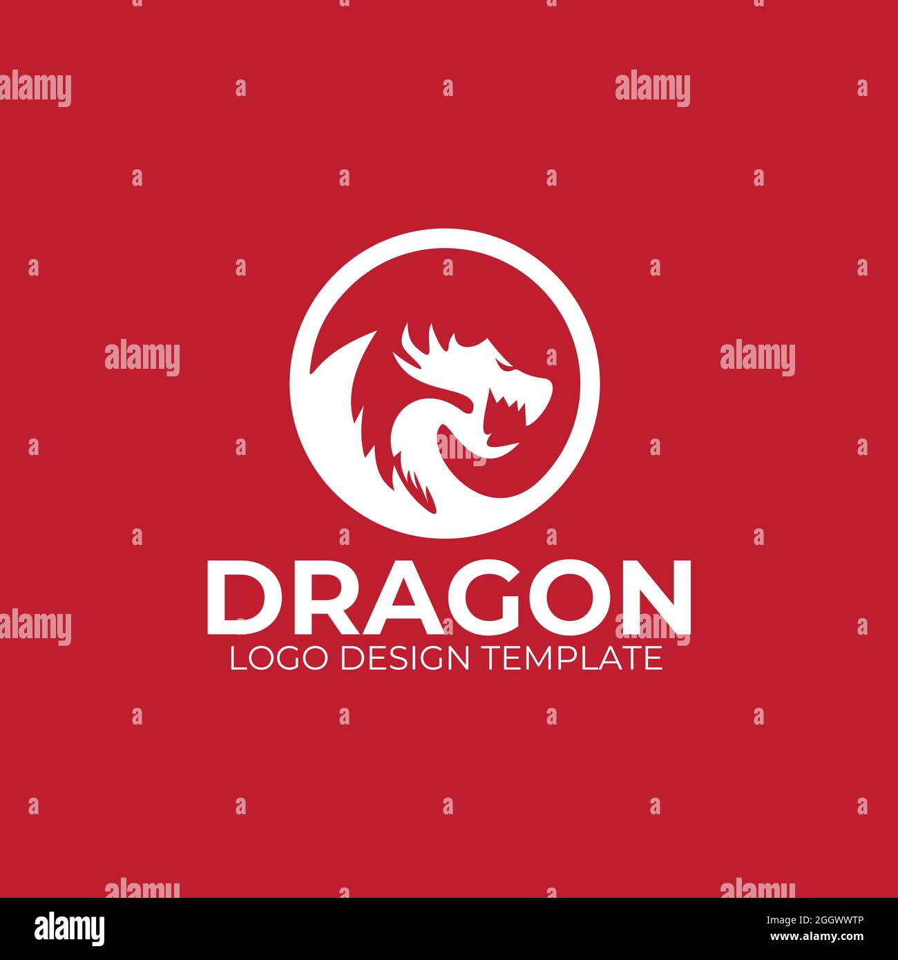 Circular emblem white dragon vector logo design Stock Vector