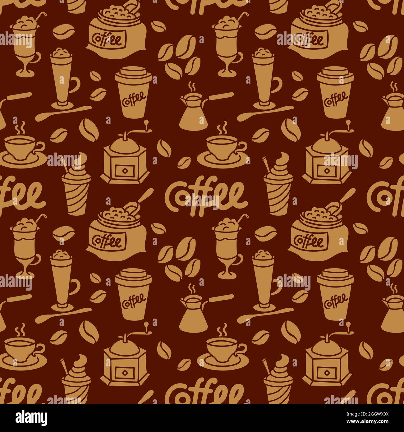 illustration of coffee drinks elements seamless pattern background Stock Vector