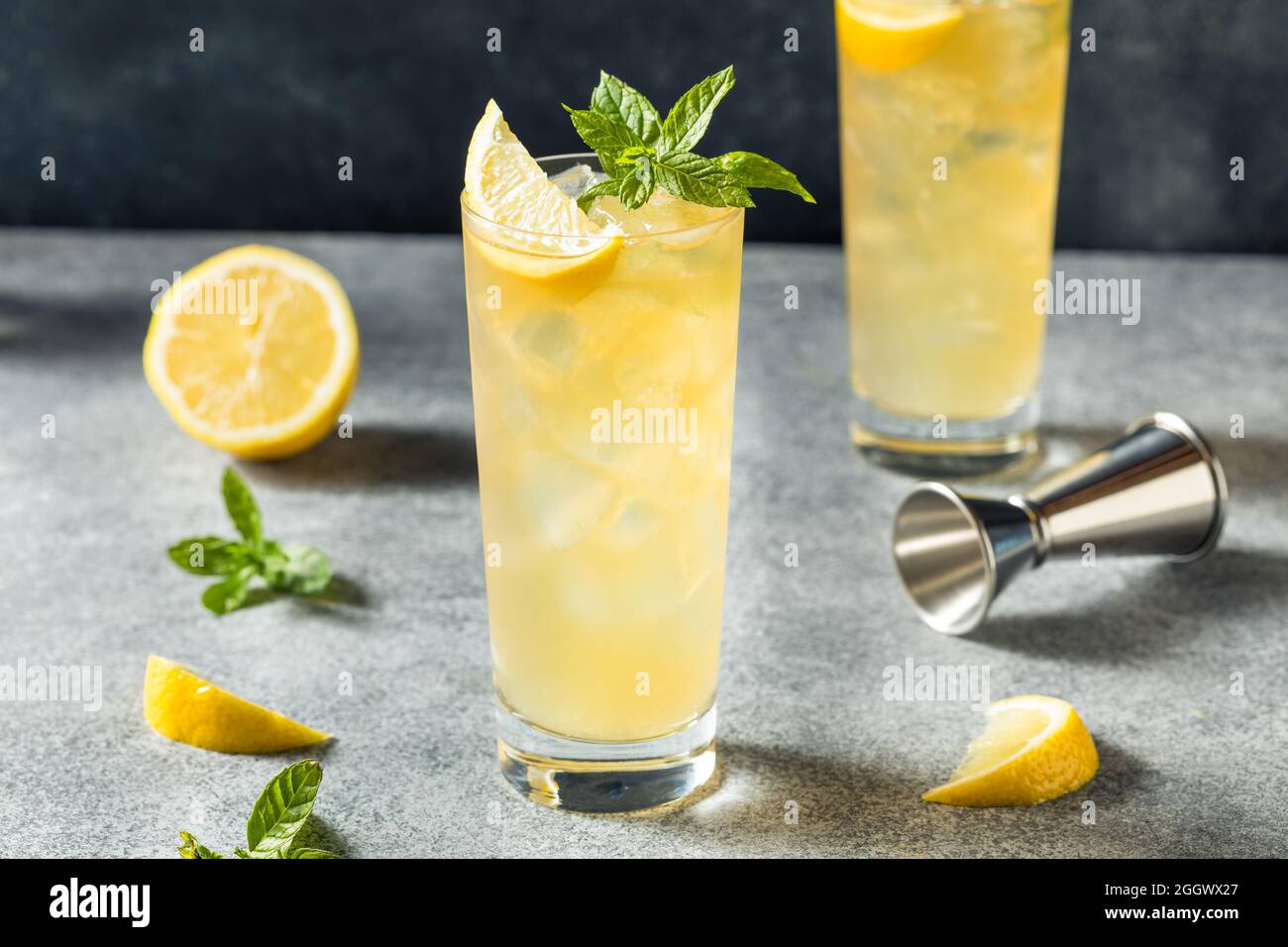 Boozy Refreshing Hard Bourbon Lemonade with Mint Stock Photo Alamy