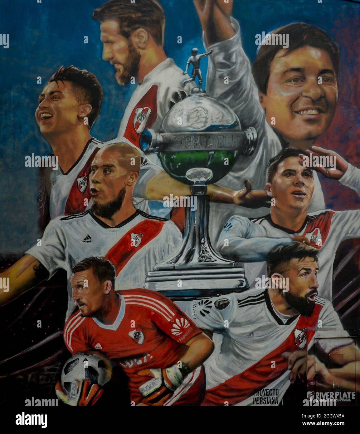 street art depicting socker players of Club Atletico River Plate, players  are Marcelo Gallardo, Hector Martínez, Jonathan Maidana, Franco Armani,  Juan Stock Photo - Alamy