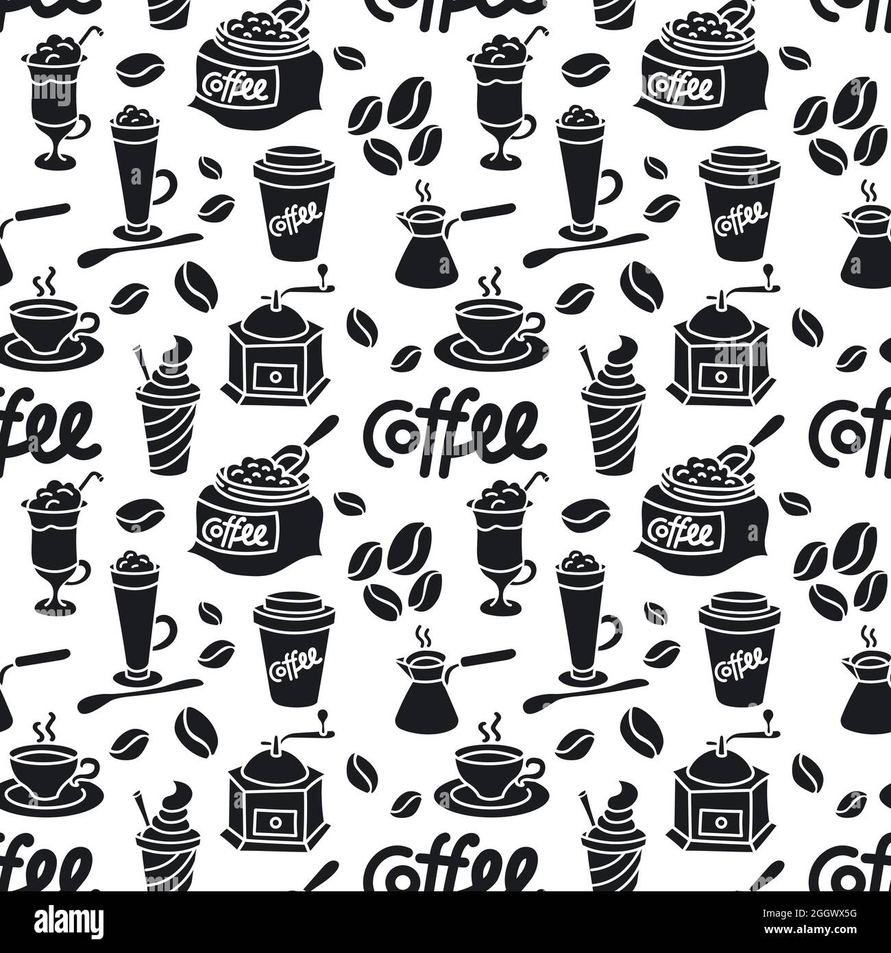 illustration of coffee drinks elements seamless pattern background Stock Vector