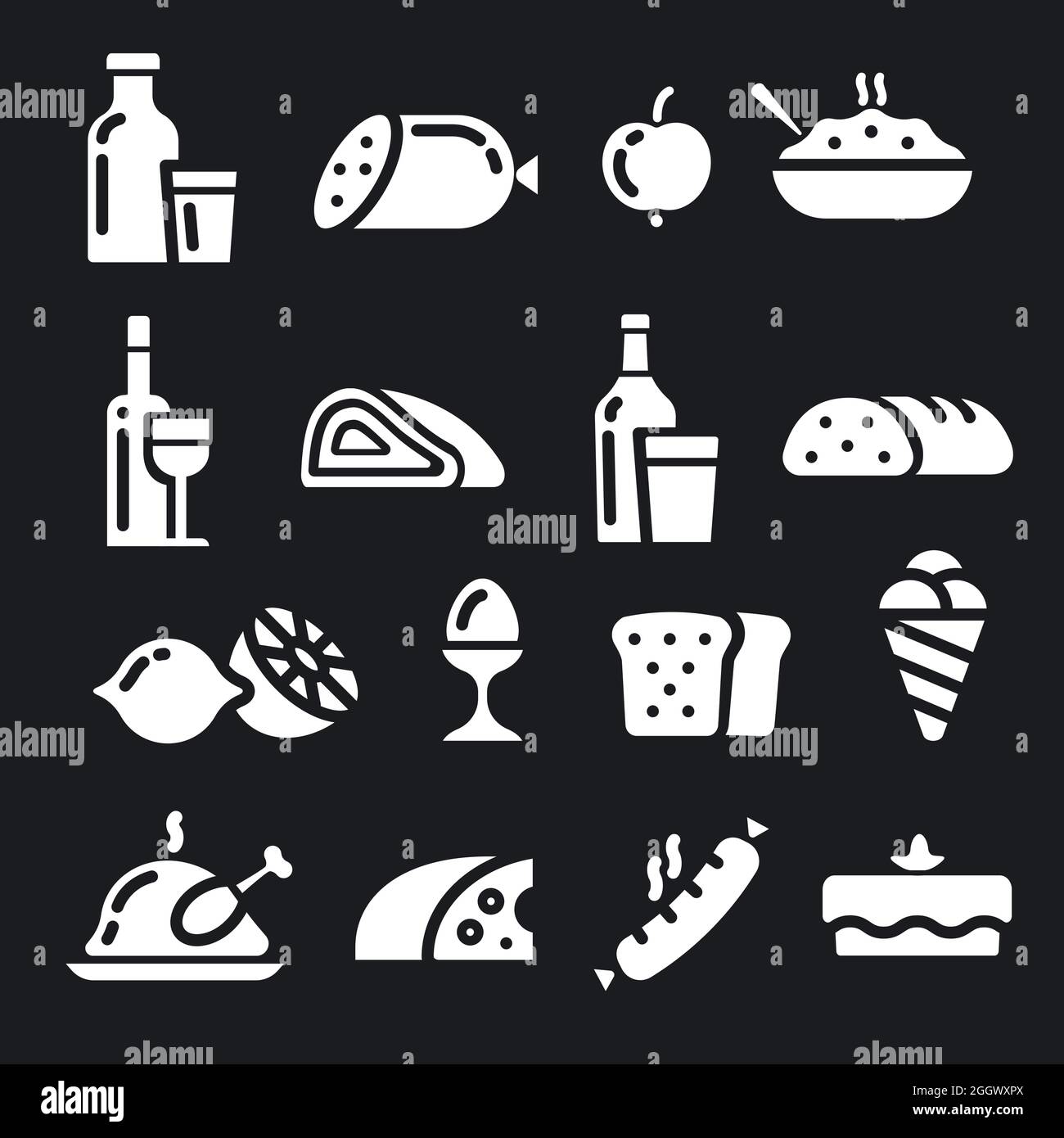 illustration of the food products and meals icons in black and white colors Stock Vector