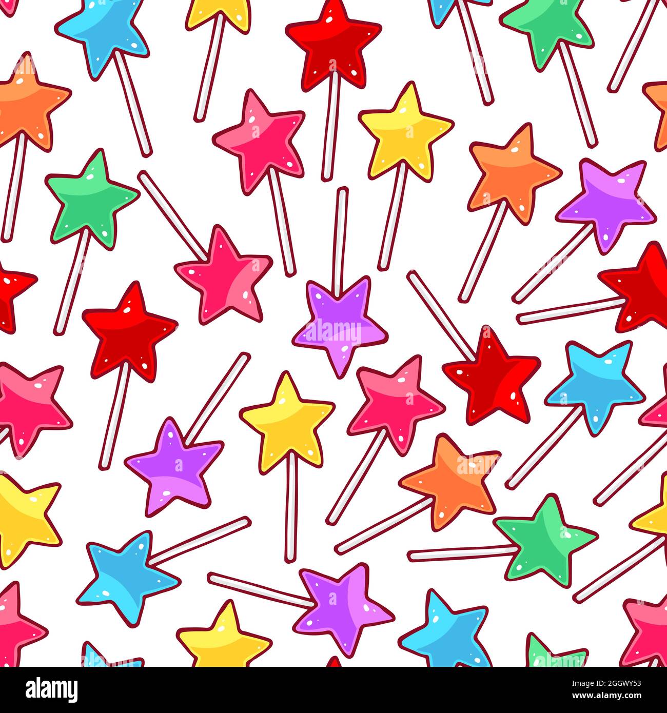 Cute seamless pattern with multi-colored star lollipops. hand-drawn illustration Stock Vector