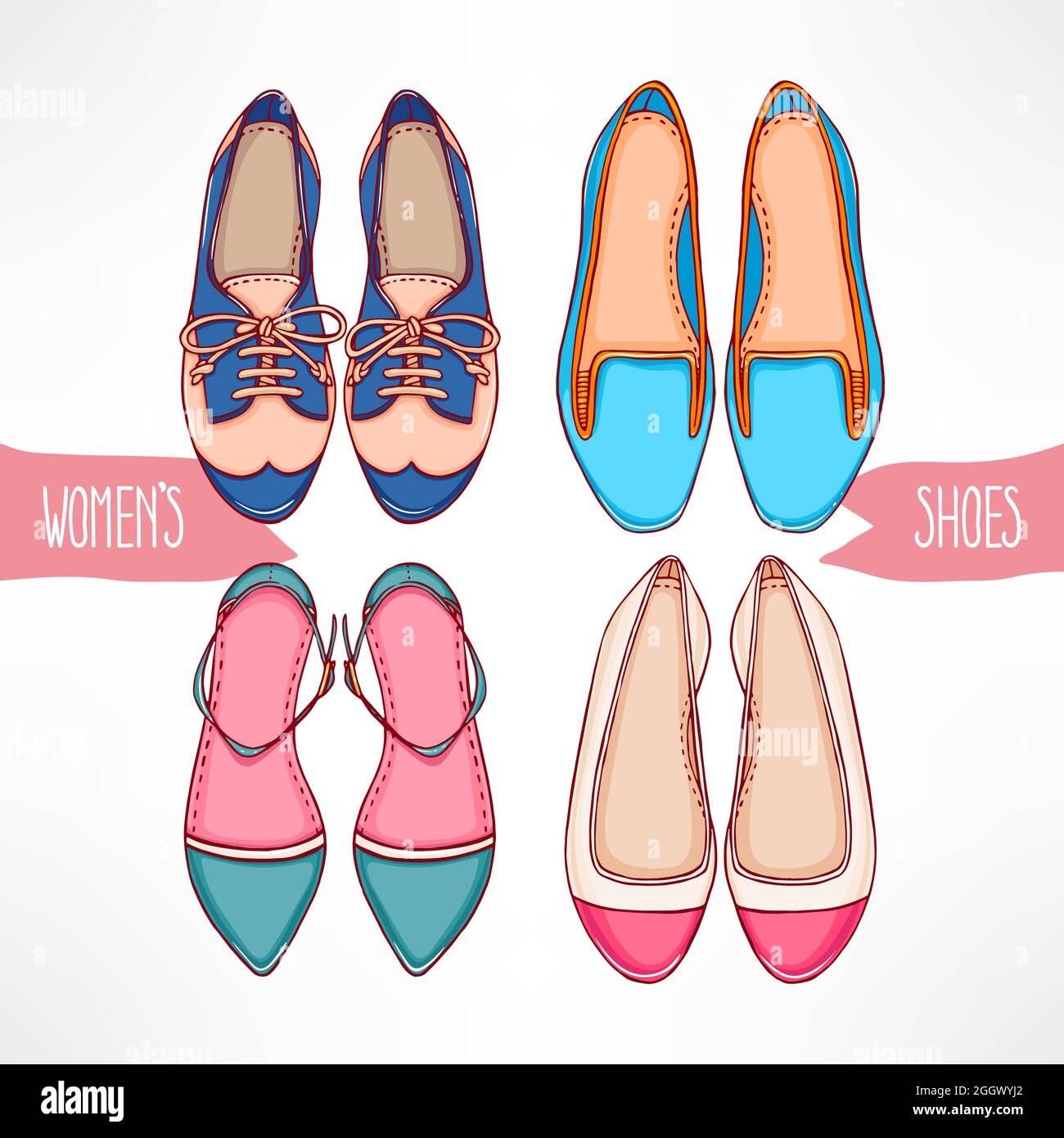 Set with different hand-drawn shoes on a white background Stock Vector ...