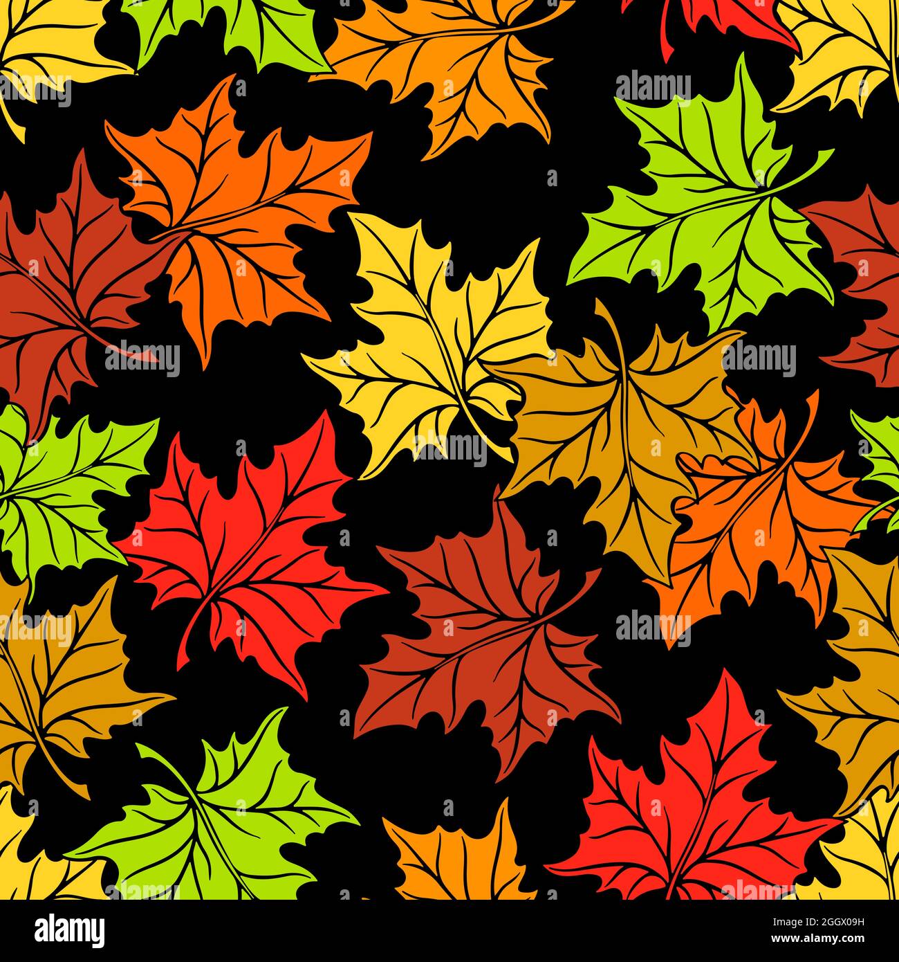 Seamless Floral Pattern of multi colored leaf. Hand-drawn illustration ...