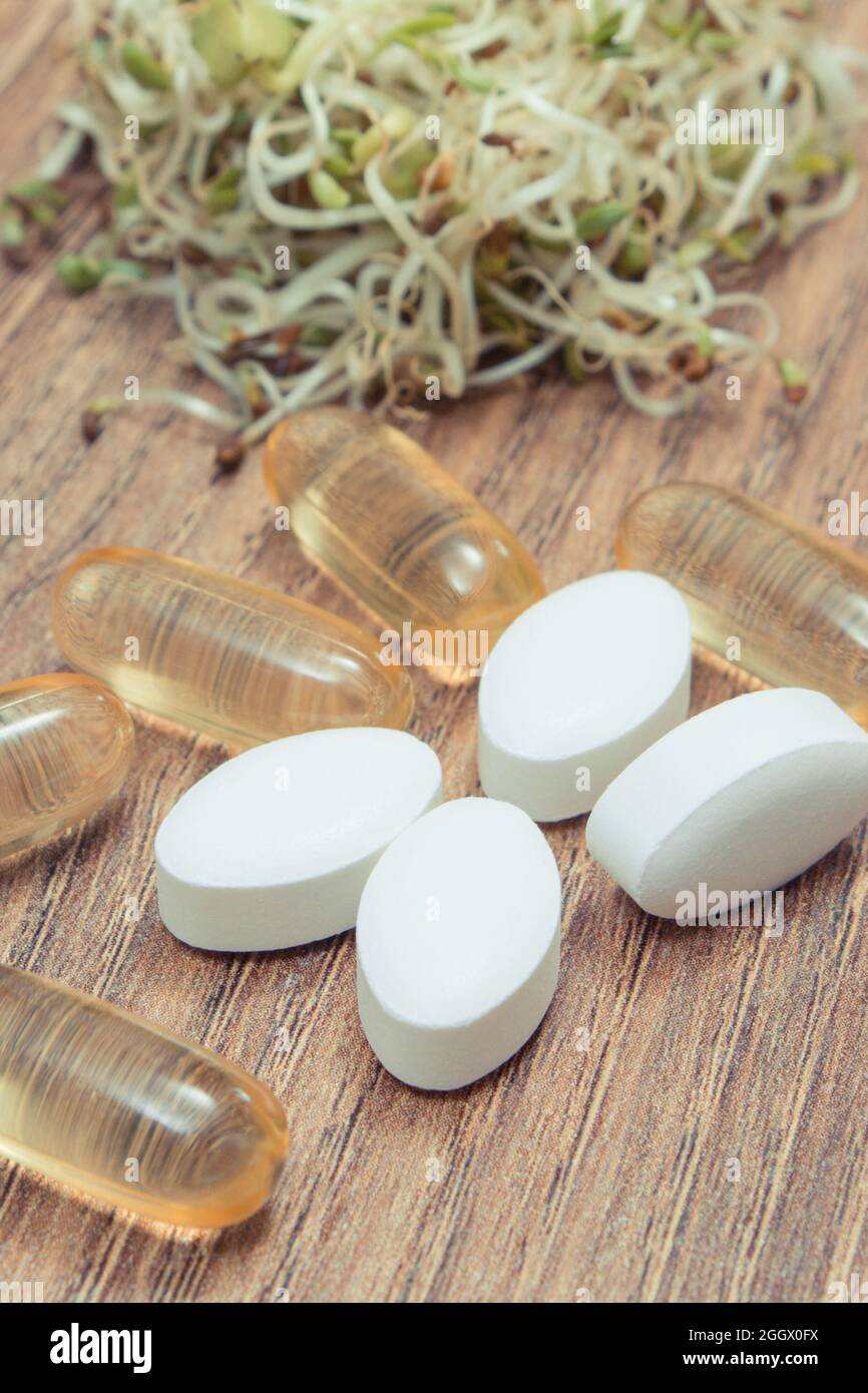 Fresh sprouts as source natural vitamins and tablets supplements