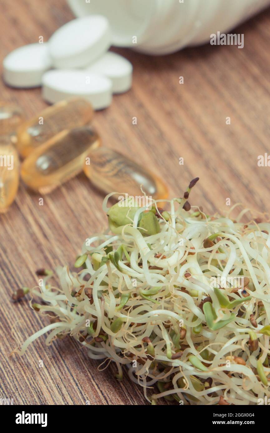 Fresh sprouts as source natural vitamins and tablets supplements