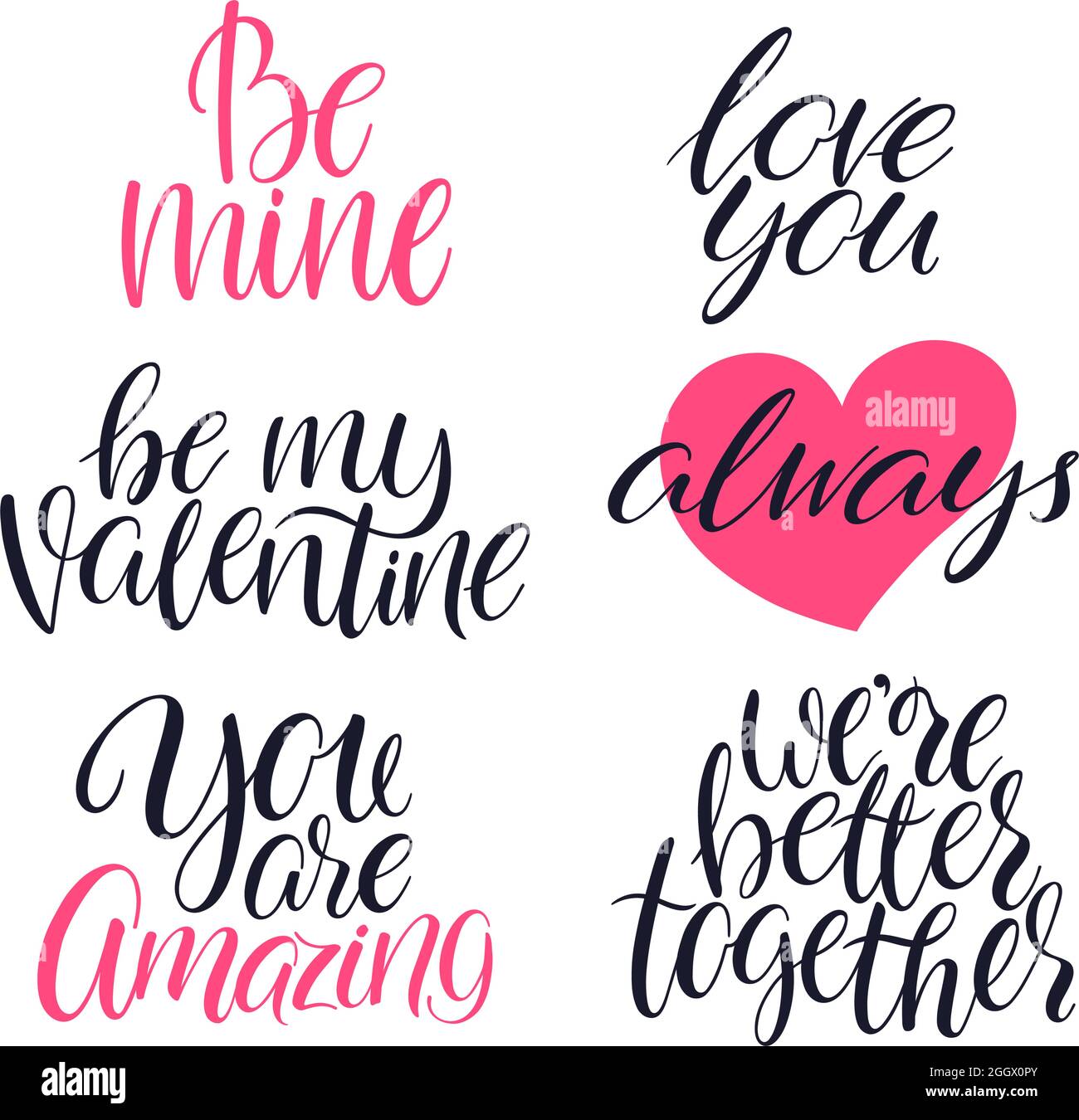 Cute set of handwritten lettering quote to valentines day Stock Vector ...