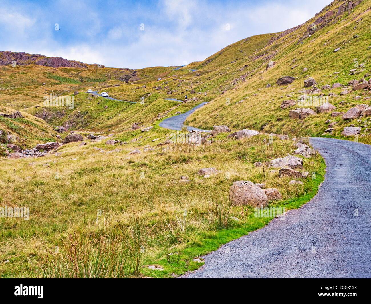 Hardnott Pass Cars Decending Stock Photo