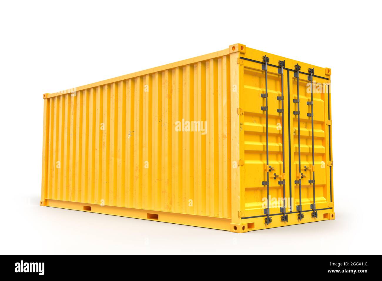 Yellow Cargo Container Isolated On White Background 3D Rendering Stock