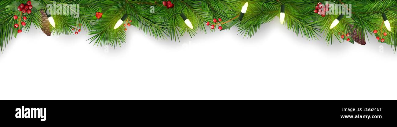 Christmas Banner or Border with Fir Branches and Pine Cones Stock ...