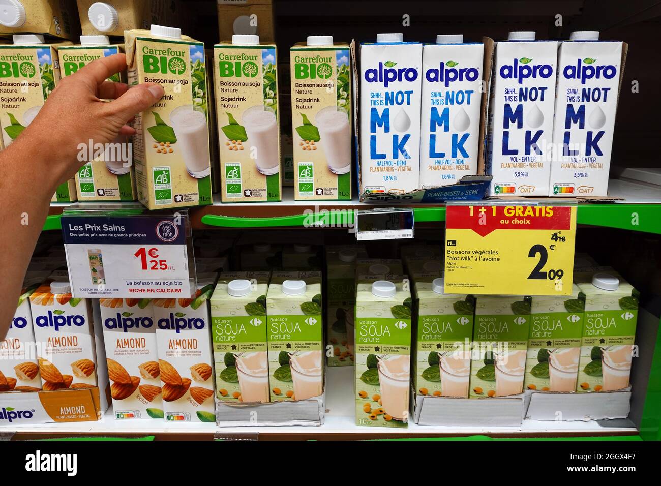 Milk substitutes in a store Stock Photo
