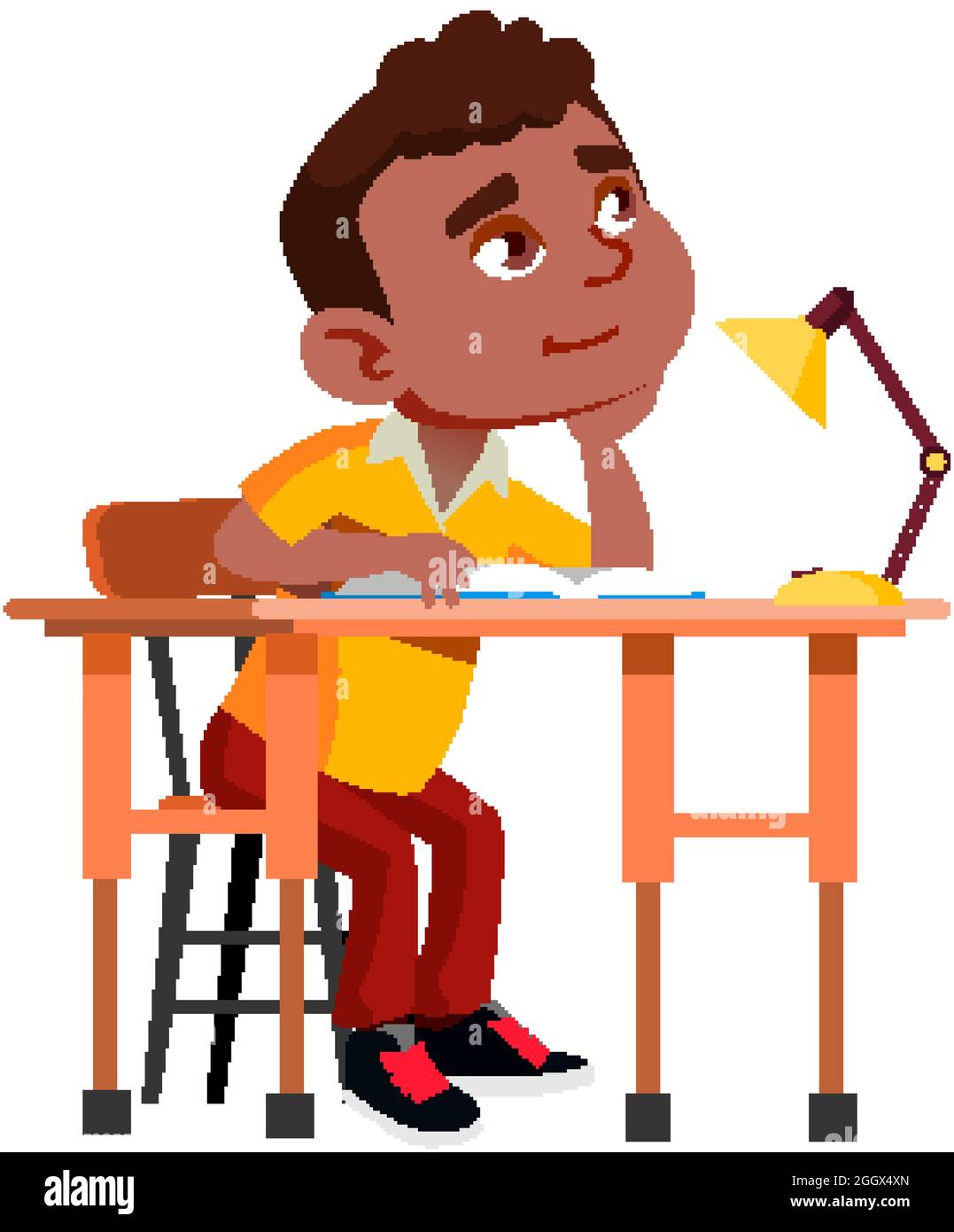 School Boy Sitting At Desk And Thinking Vector Stock Vector Image & Art