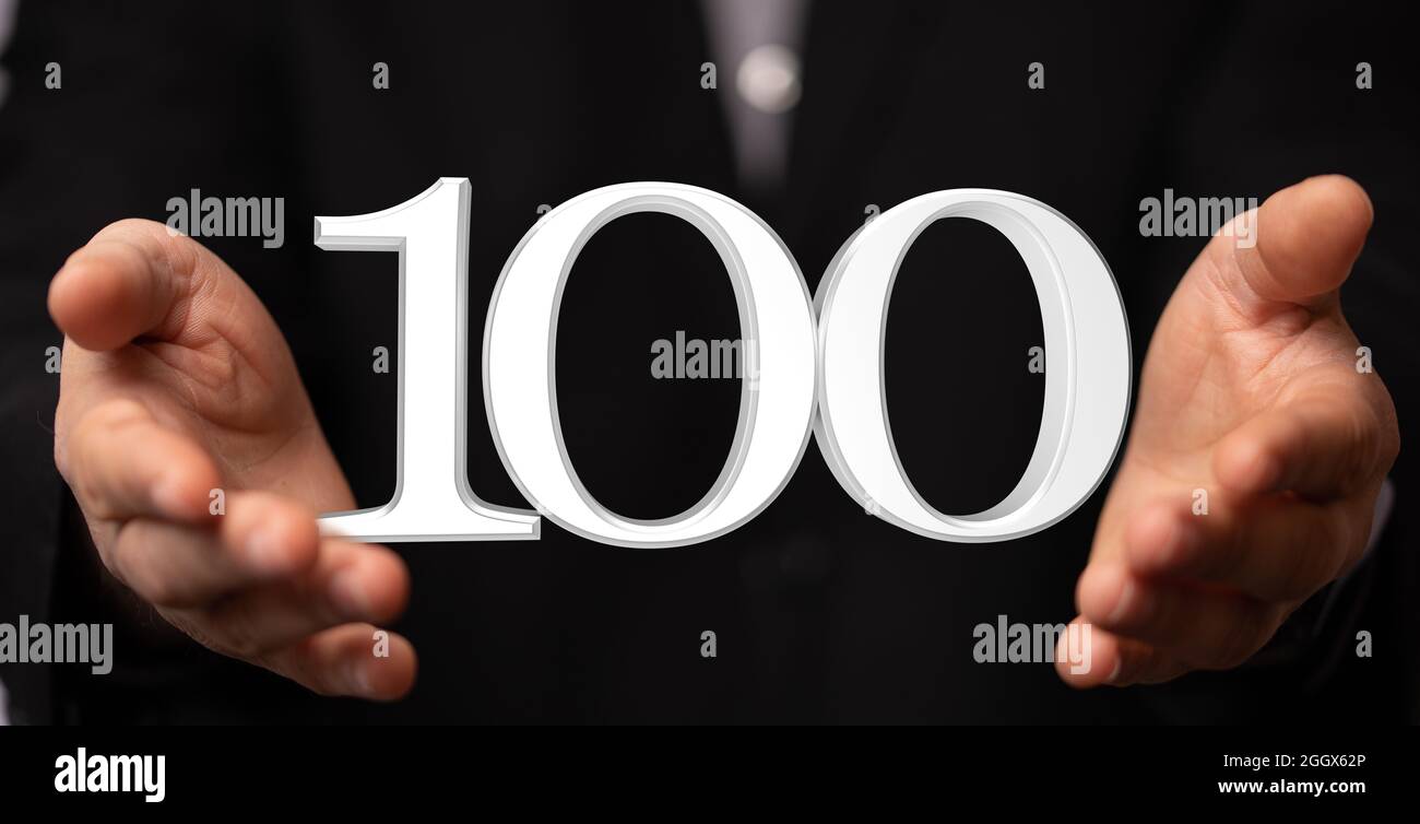 Person Presenting A 3d Render Of 100 Year Anniversary Logotype Stock