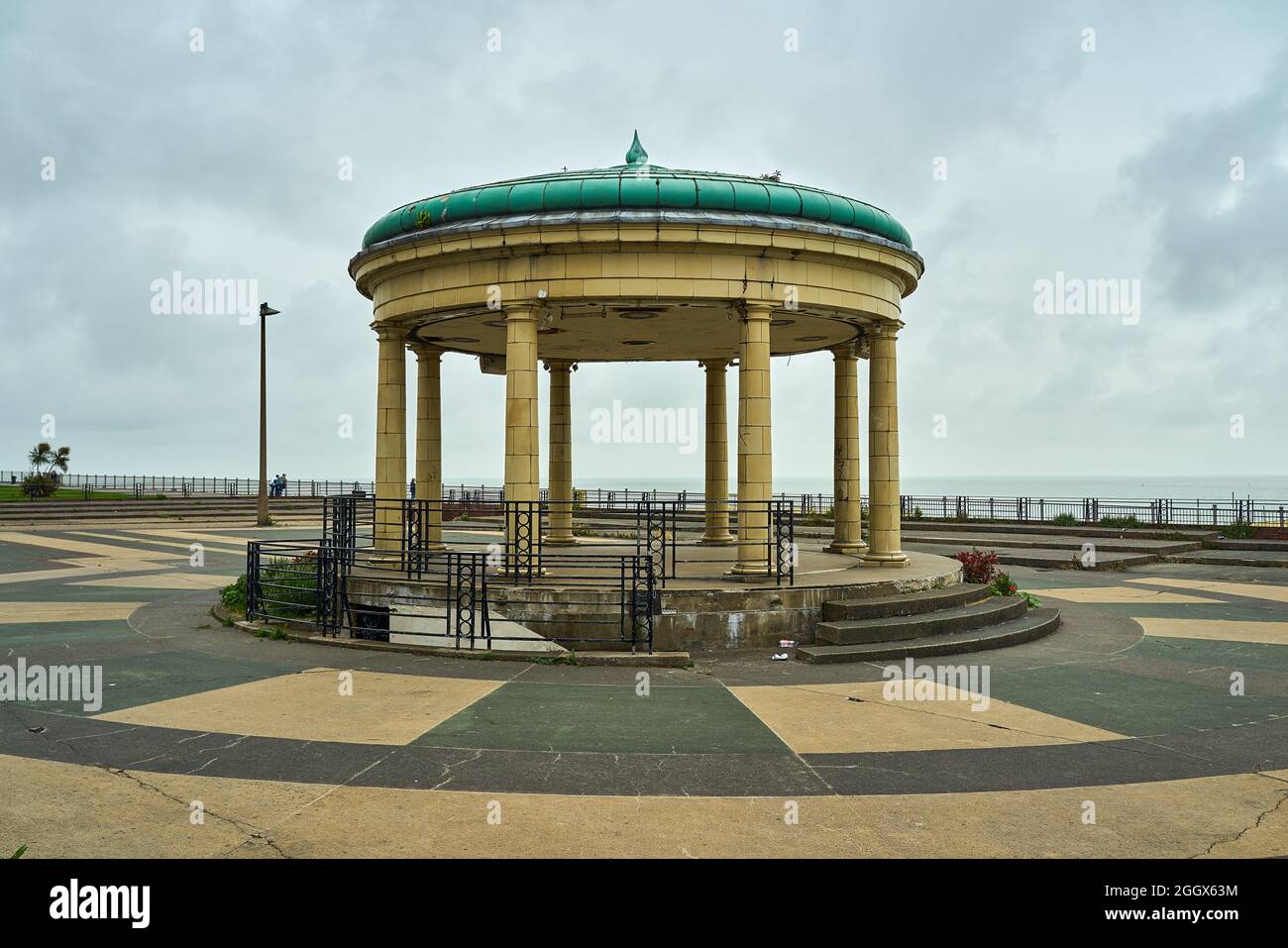 Circular structure with a domed roof clad in green tiles and eight columns in Ramsgate, England Stock Photo