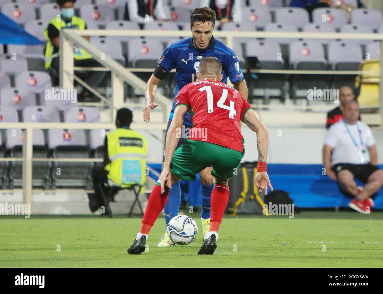 Federico Chiesa Of Italy And Anton Nedyalkov Of Bulgaria During The Fifa World Cup Qatar 22 Qualifiers Group C Football Match Between Italy And Bulgaria On September 2 22 At Artemio Franchi