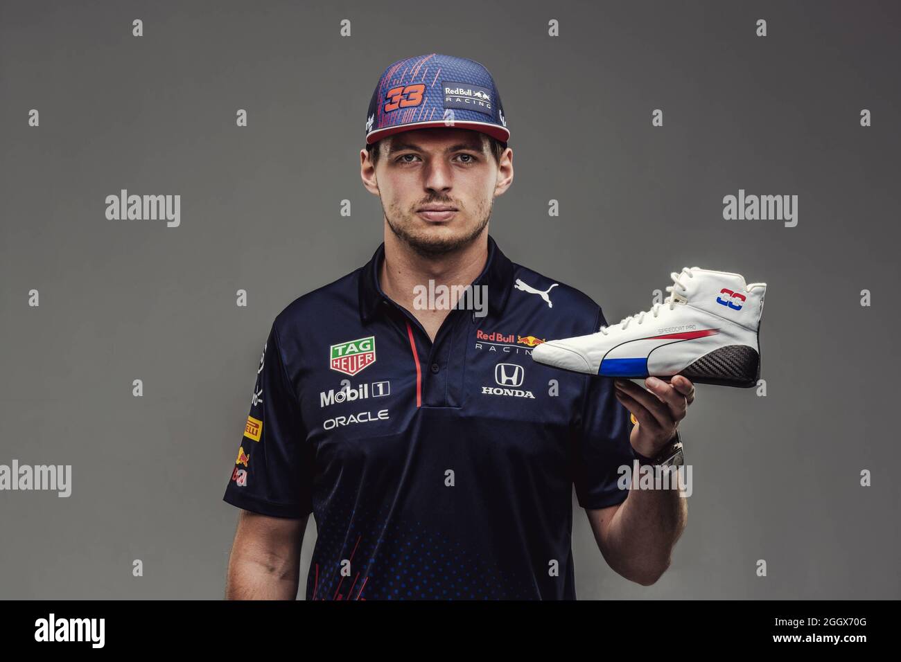 Non Exclusive ***NO MAIL ONLINE UNLESS AGREED***PUMA customizes Max Verstappen ́s race boot exclusively for the Formula 1 Heineken Dutch Grand Prix w Stock Photo