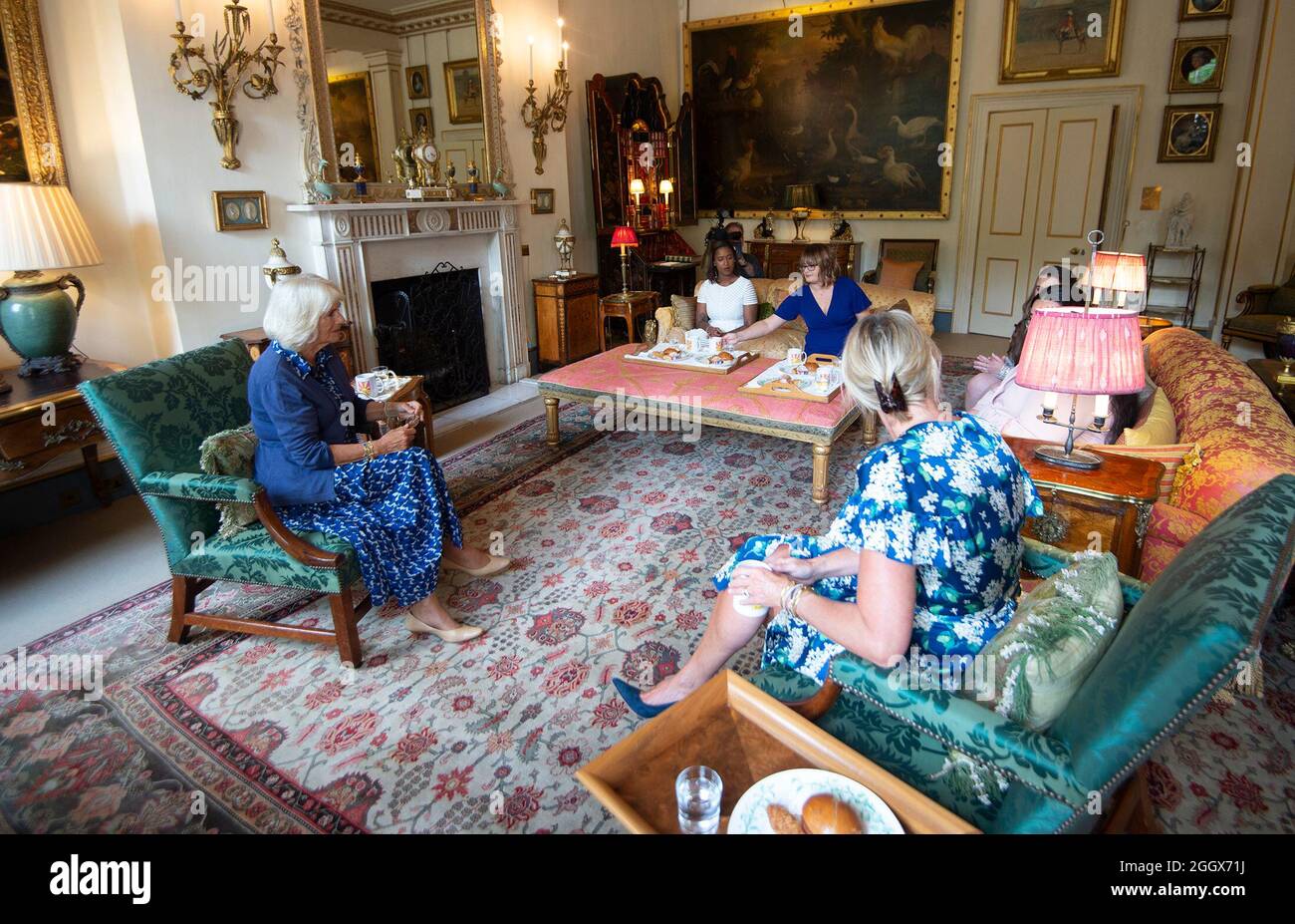The Duchess of Cornwall (left) meets with young women, who have been supported by the Prince's Trust, ahead of the charity's Brilliant Breakfast campaign, during a reception at Clarence House, London. Picture date: Friday September 3, 2021. Stock Photo