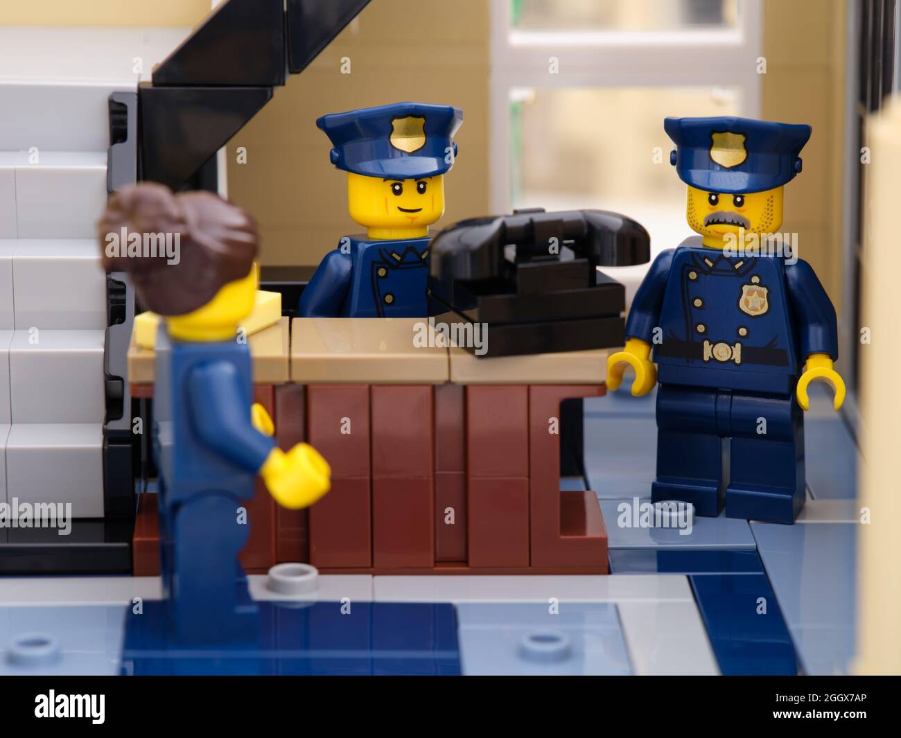 Tambov, Russian Federation - August 02, 2021 Three Lego police officers  near old telephone in a police station Stock Photo - Alamy