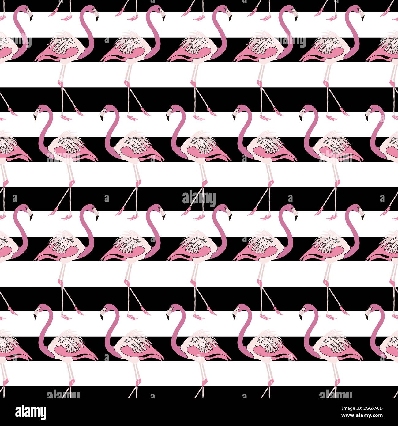 Pink Flamingo Black Stripes Pattern Stock Vector
