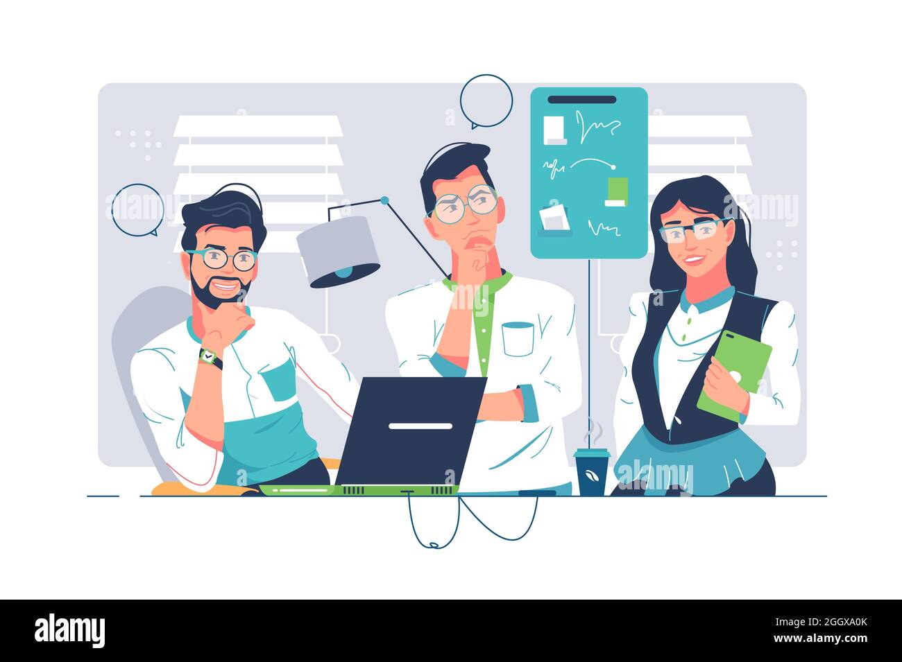 Colleagues work together on project Stock Vector
