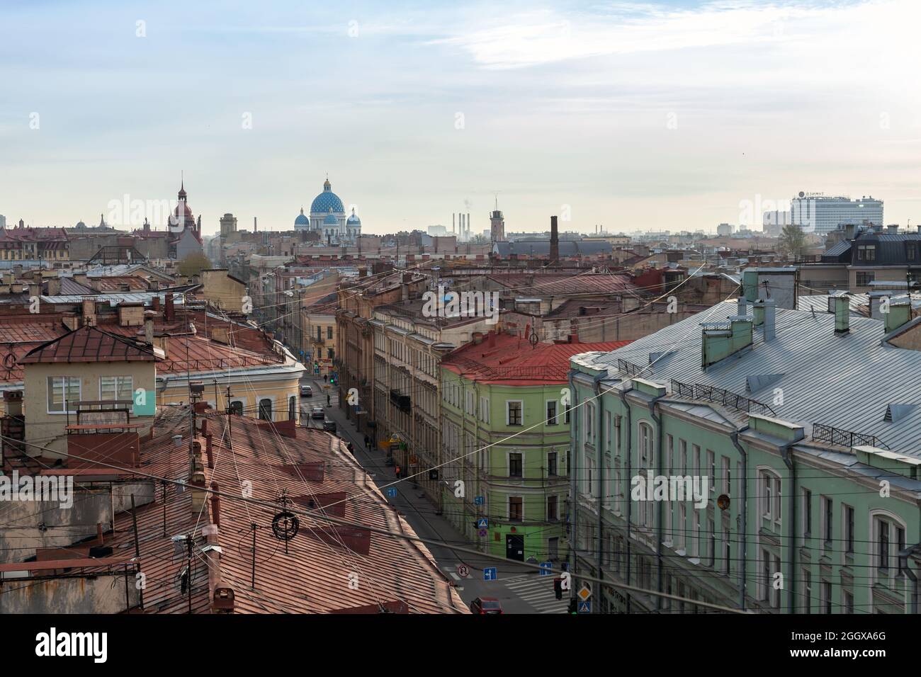 St. Petersburg, Russia - October 25, 2014: Voznesensky Avenue, aerial street view taken from an old house roof Stock Photo