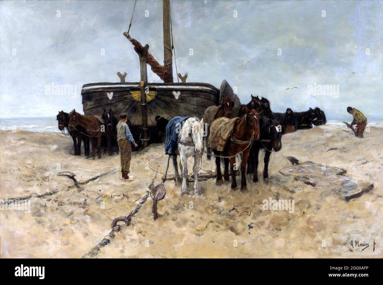 Fishing Boat on the Beach by Anton Mauve (1838-1888), oil on canvas, 1882 Stock Photo