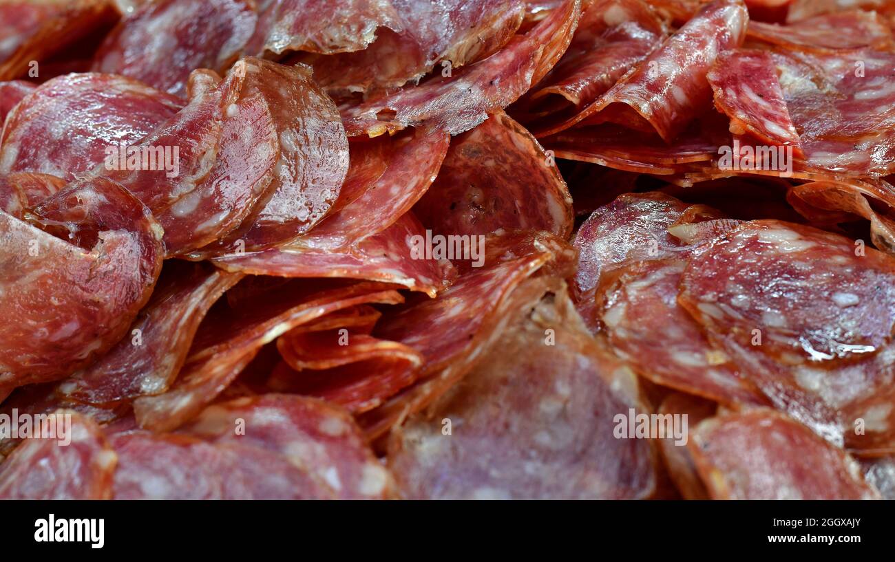 Close up of traditional brazilian calabresa sausage sliced and with pepper Stock Photo
