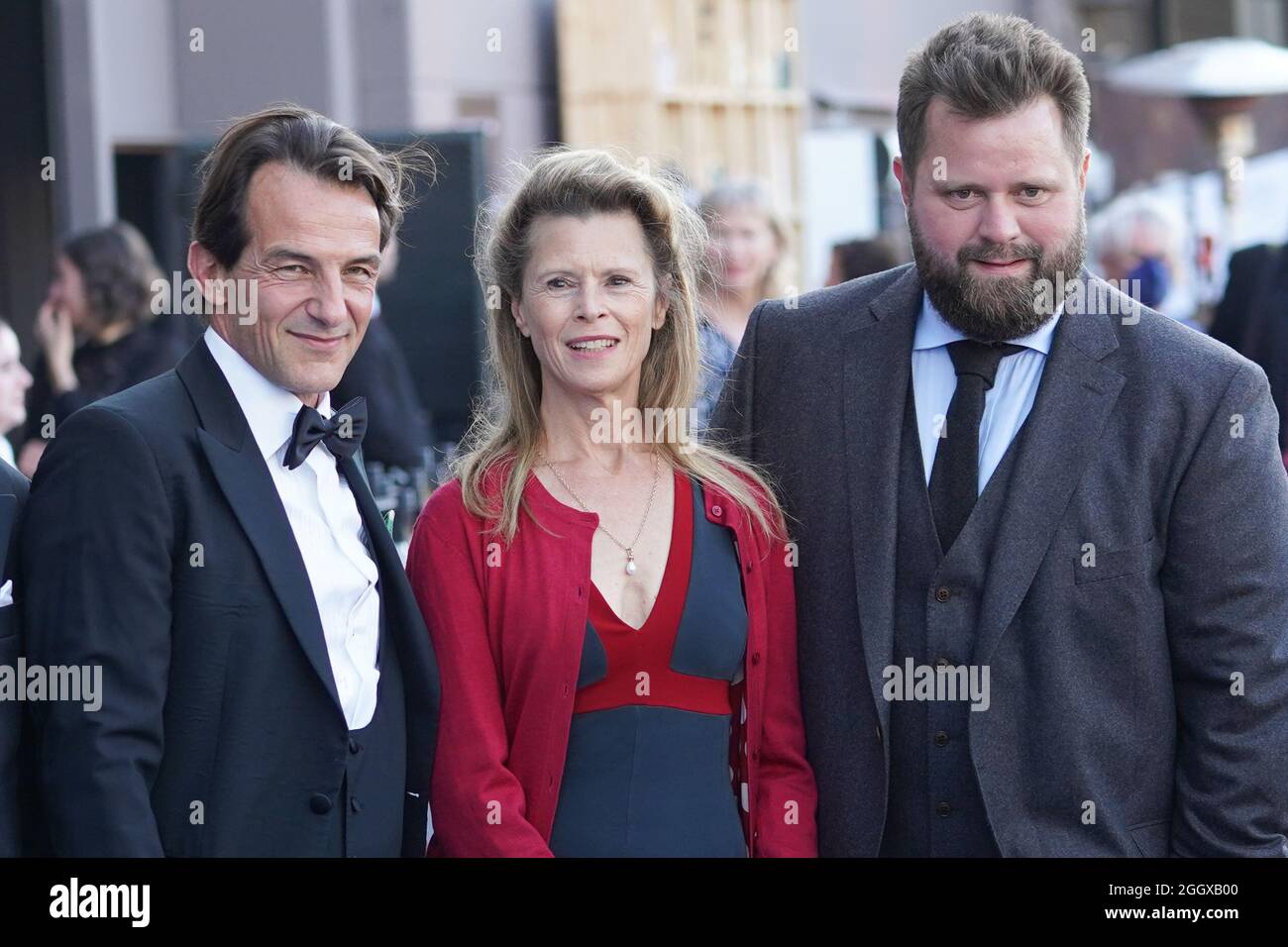 Berlin, Germany. 03rd Sep, 2021. The BFFS jury, consisting of Hans-Werner Meyer (l-r), Leslie Malton and Antoine Monot Jr., arrives via the Blue Carpet for the presentation of the German Actor Award 2021. The German Actor Award was created by the Bundesverband Schauspiel e.V., BFFS and awarded for the first time during the Berlinale 2012. Credit: Jörg Carstensen/dpa/Alamy Live News Stock Photo